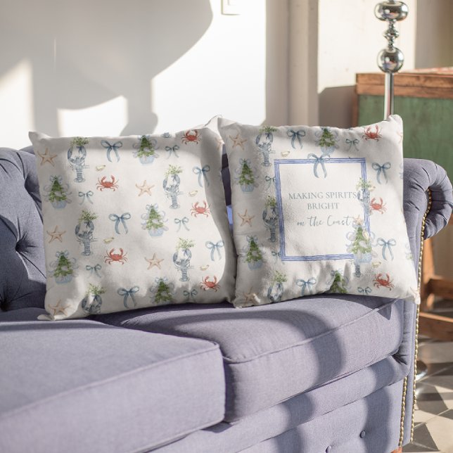 Making Spirits Bright Coastal Christmas Throw Pillow (Creator Uploaded)