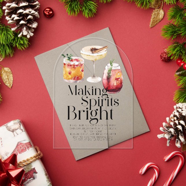 Making Spirits Bright Cocktail Christmas Party Acrylic Invitations (Insitu (Holiday))
