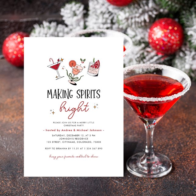 Making Spirits Bright Cocktails Christmas Party Invitation (Creator Uploaded)