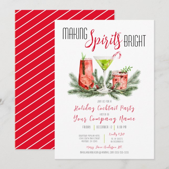 Making Spirits Bright Company Cocktail Party Invitation (Front/Back)