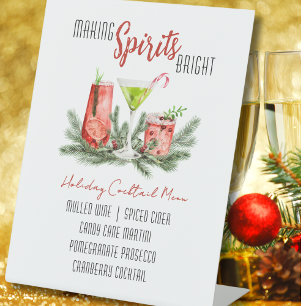 Making Spirits Bright Custom Holiday Bar Menu Pedestal Sign