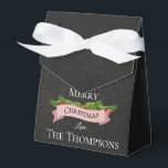 Making Spirits Bright Cute Chalkboard Christmas Favor Box<br><div class="desc">Making Spirits Bright Cute Chalkboard Christmas Favour Box . This elegant favour box has a chalkboard background and quote Making spirits bright on either sides and Merry Christmas On the front side with a faux pink glitter banner along with the family name. Customize it by changing the name . For...</div>
