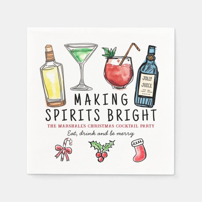 Making Spirits Bright Drinks Christmas Cocktail Napkin (Front)