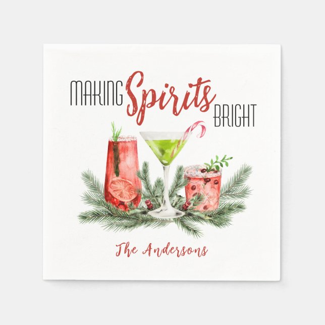 Making Spirits Bright Festive Cocktail Party  Napkin (Front)