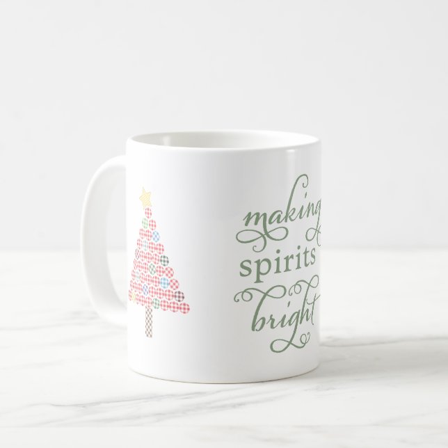 Making Spirits Bright Gingham Christmas Trees Coffee Mug (Front Left)