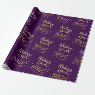 Making Spirits Bright Gold Script Pattern   Purple Wrapping Paper