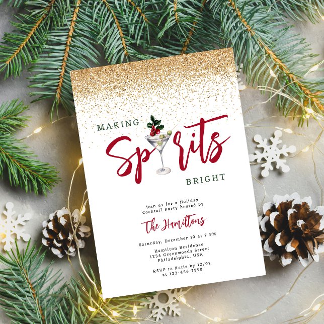 Making Spirits Bright Holiday Cocktail Party Gold Invitation (Creator Uploaded)