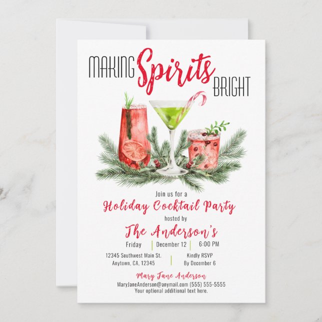 Making Spirits Bright Holiday Cocktail Party  Invitation (Front)