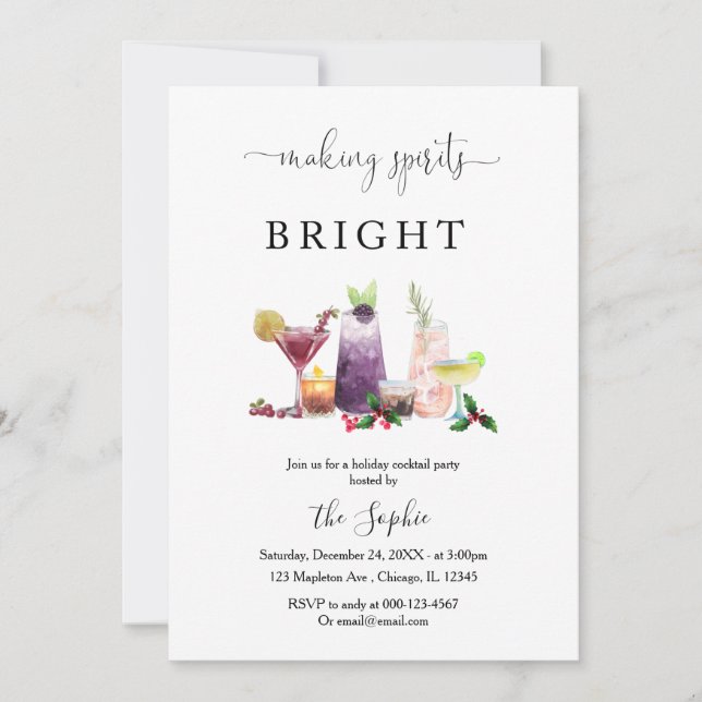 Making Spirits Bright Holiday Cocktail Party Invitation (Front)