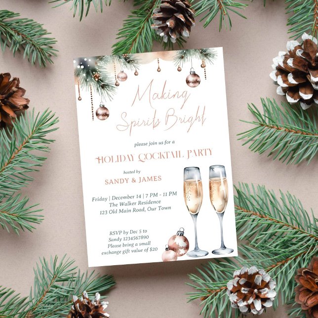 Making spirits bright holiday party boho metallic invitation (Making spirits bright Christmas holiday cocktail party template invitation instant download gold)