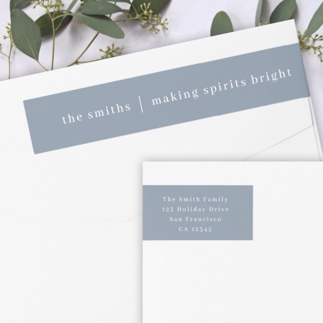 Making Spirits Bright | Minimal Simple Blue Gray Wrap Around Label (Creator Uploaded)