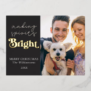 Making Spirits Bright Modern Photo Foil Holiday Postcard