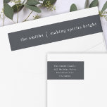 Making Spirits Bright | Modern Stylish Black Wrap Around Label<br><div class="desc">Stylish modern holiday wrap around address label with a classic typography quote "making spirits bright" with a dividing line and family name in white. The design features a bluish black charcoal grey colour. The address, greeting and name can be easily customized for a design as unique as your special family....</div>