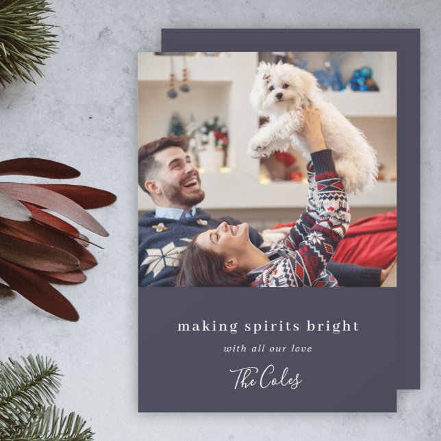 Making Spirits Bright | Navy Blue Christmas Photo Holiday Card (Creator Uploaded)