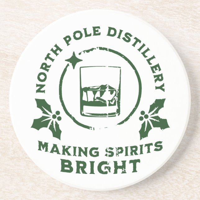 Making Spirits Bright North Pole Distillery Green Coaster (Front)