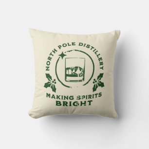 Making Spirits Bright North Pole Distillery Green Throw Pillow