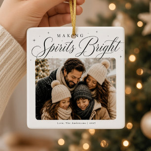 Making Spirits Bright Personalized Family Photo  Ceramic Ornament