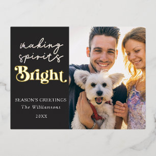 Making Spirits Bright Season's Greetings Foil Holiday Postcard