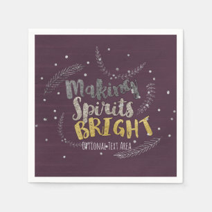 Making Spirits Bright Silver Leaves Holiday Party Napkin