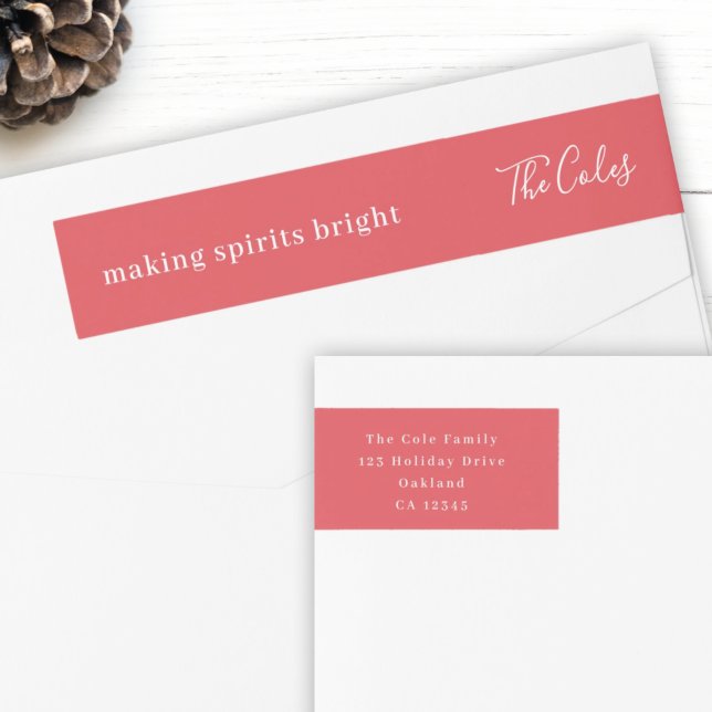 Making Spirits Bright | Stylish Red Christmas Wrap Around Label (Add cheer to your mail with this minimalist holiday wrap around label)