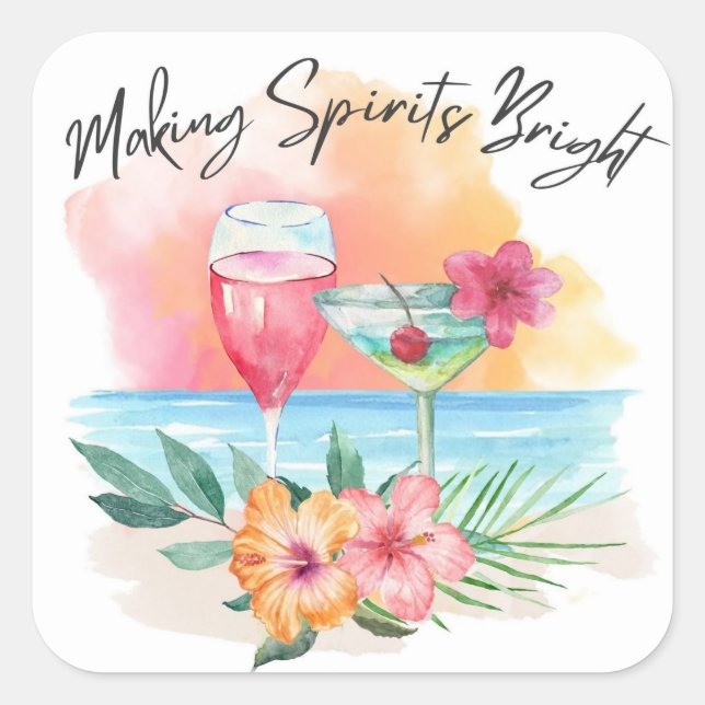 Making Spirits Bright Tropical Beach Holiday Square Sticker (Front)