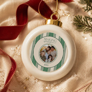 Making Spirits Bright Two Photo Stripe Holiday Ceramic Ball Christmas Ornament