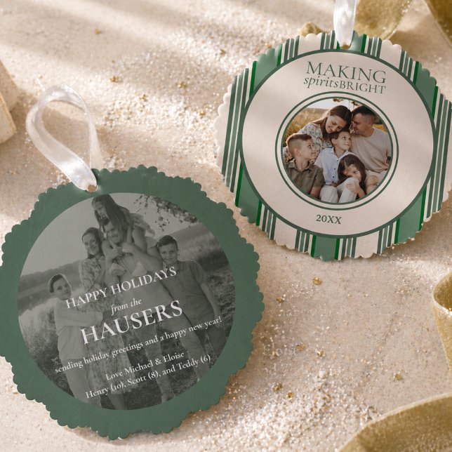 Making Spirits Bright Two Photo Stripe Ornament Card (Making Spirits Bright Two Photo Stripe Ornament Card)