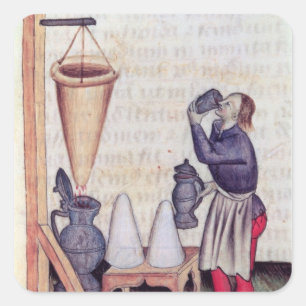 Making sugar syrup, from 'Tractatus de Herbis' Square Sticker