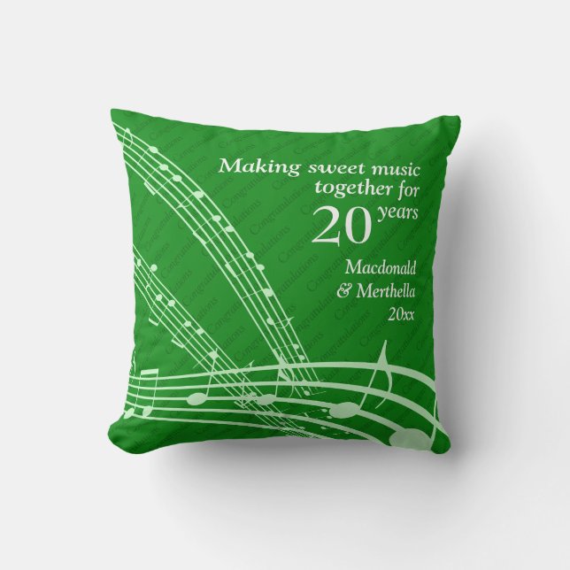 MAKING SWEET MUSIC | Modern | 20th EMERALD Wedding Throw Pillow (Front)