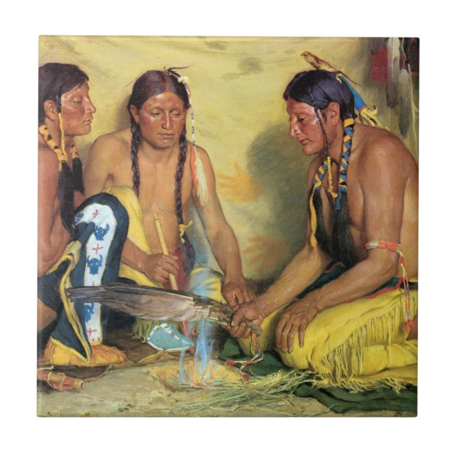 Making Sweetgrass Medicine, Blackfeet Ceremony Tile (Front)
