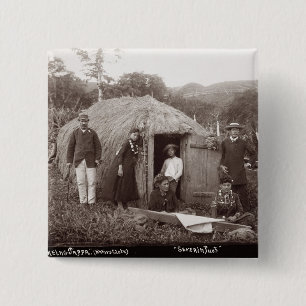 Making Tappa, a native cloth, c.1875 (sepia photo) 2 Inch Square Button