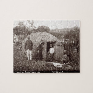 Making Tappa, a native cloth, c.1875 (sepia photo) Jigsaw Puzzle
