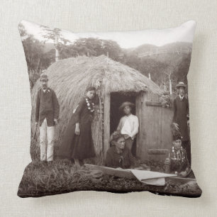 Making Tappa, a native cloth, c.1875 (sepia photo) Throw Pillow