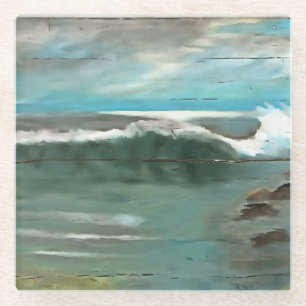 Making Waves On Driftwood Seascape Art Glass Coaster