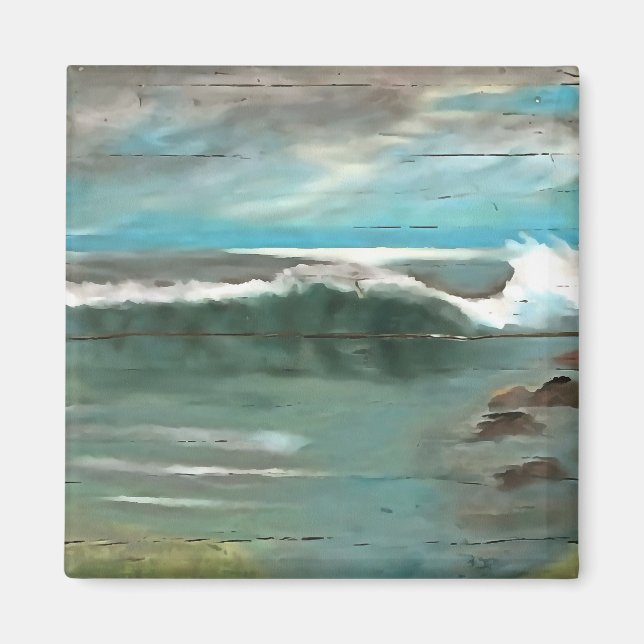 Making Waves On Driftwood Seascape Art Magnet (Front)