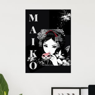 MAKO Maiko Geisha Cherry Blossoms Japanese Poster