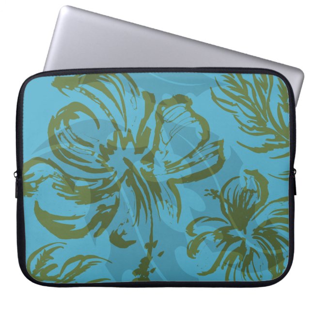 Makole Hibiscus Floral Hawaiian Neoprene Wetsuit Laptop Sleeve (Front)