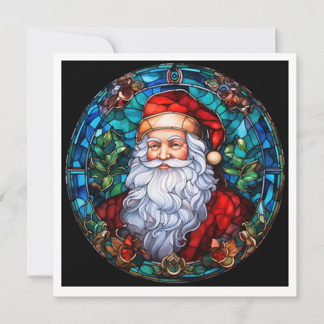 MAKOM1000- Stained Glass Santa Holiday Card (Front)
