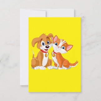 MAKOM ART- Cute dog with cat  illustration Thank Y You Card