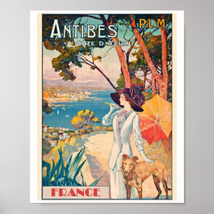 MAKOM VINTAGE ART- France Antibes Travel Poster