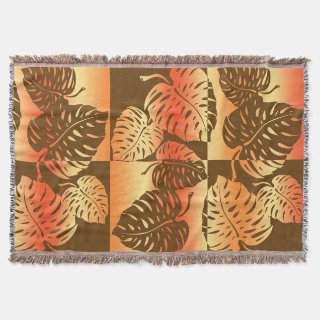 Makua Monstera Hawaiian Striped Blend Blankets (Front)