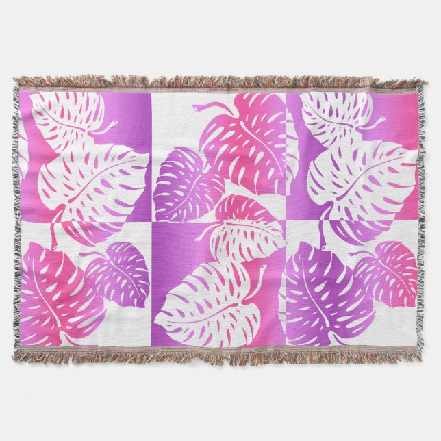 Makua Monstera Hawaiian Striped Blend Blankets (Front)