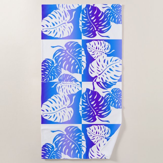 Makua Monstera Tropical Hawaiian Purple Blend Beach Towel (Front)
