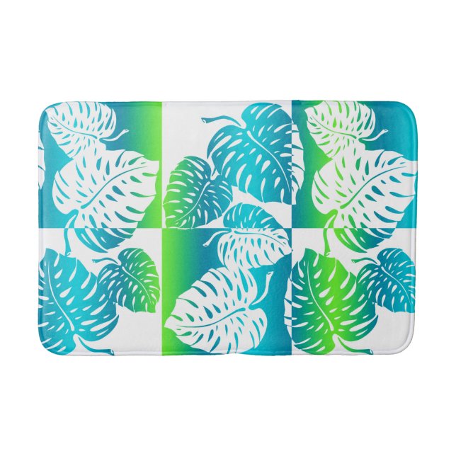 Makua Monstera Tropical Hawaiian Striped Blend Bath Mat (Front)