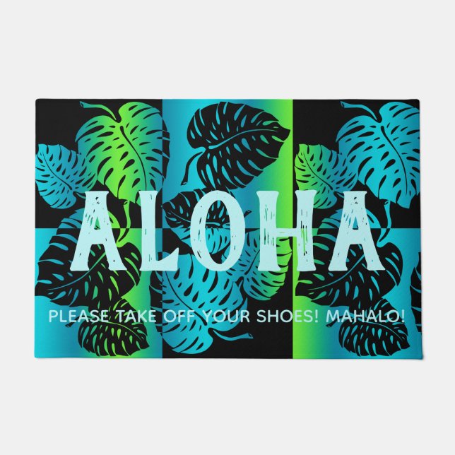 Makua Monstera Tropical Hawaiian Striped Blend Doormat (Front)