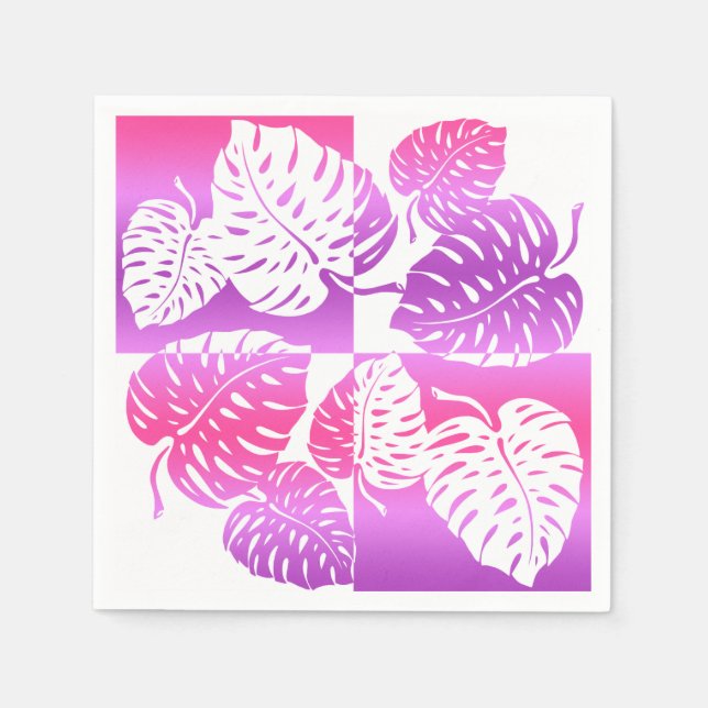 Makua Monstera Tropical Hawaiian Striped Blend Napkin (Front)