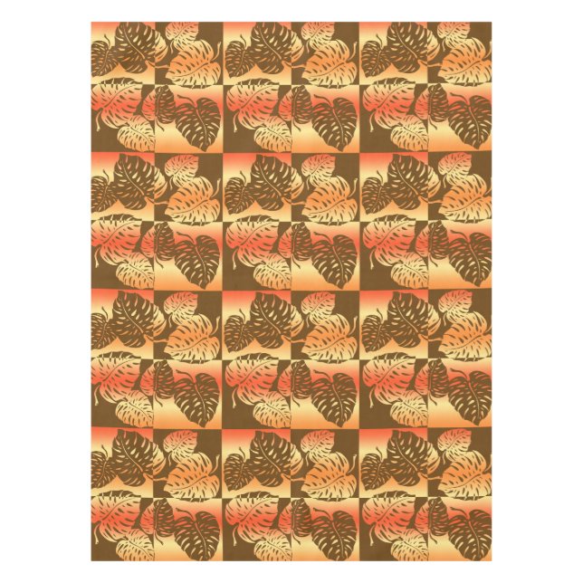 Makua Monstera Tropical Hawaiian Striped Blend Tablecloth (Front)