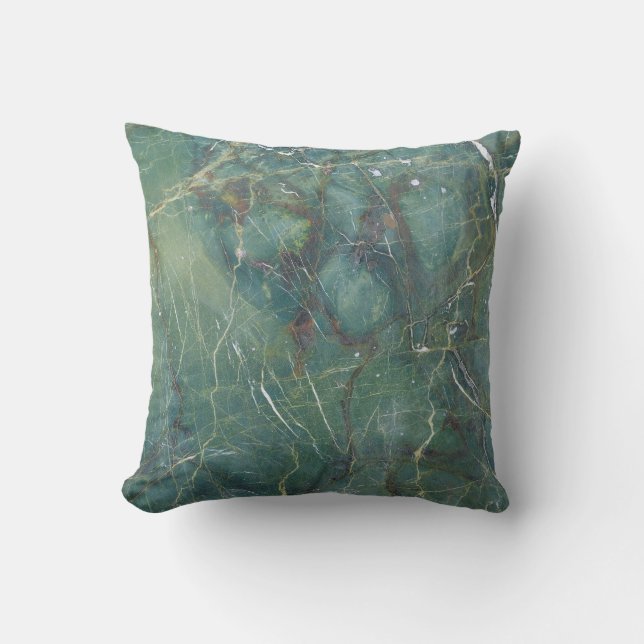 Malachite Green Marble Detailed Texture Throw Pillow (Front)
