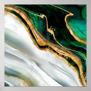 Malachite green watercolor and gold poster