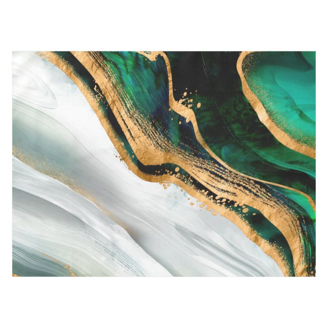 Malachite green watercolor and gold tablecloth (Front (Horizontal))